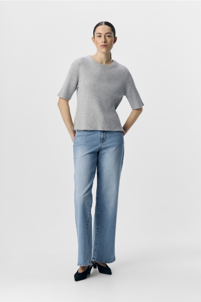 OBJELVA 2/4 RE O-NECK KNIT NOOS 23046911 LIGHT GREY MELANGE
